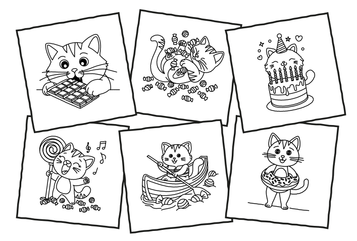 Simple and Bold coloring pages cats and sweets